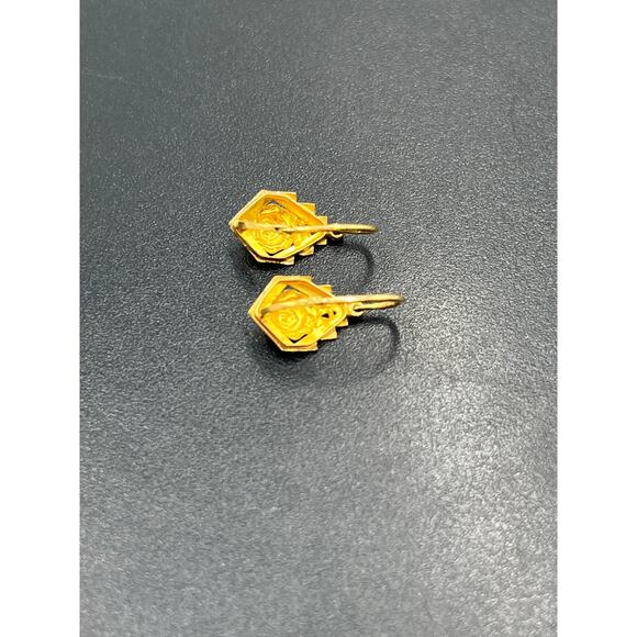 Designer Signed Vintage 18k Yellow Gold Flower Floral Dangle Drop Hook Earrings - Picture 11 of 15